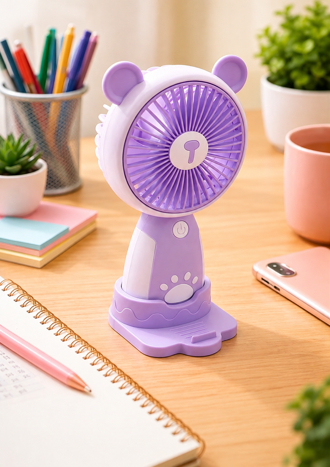 Cute Bear Ear Mini Portable Rechargeable Handheld & Table Fan
