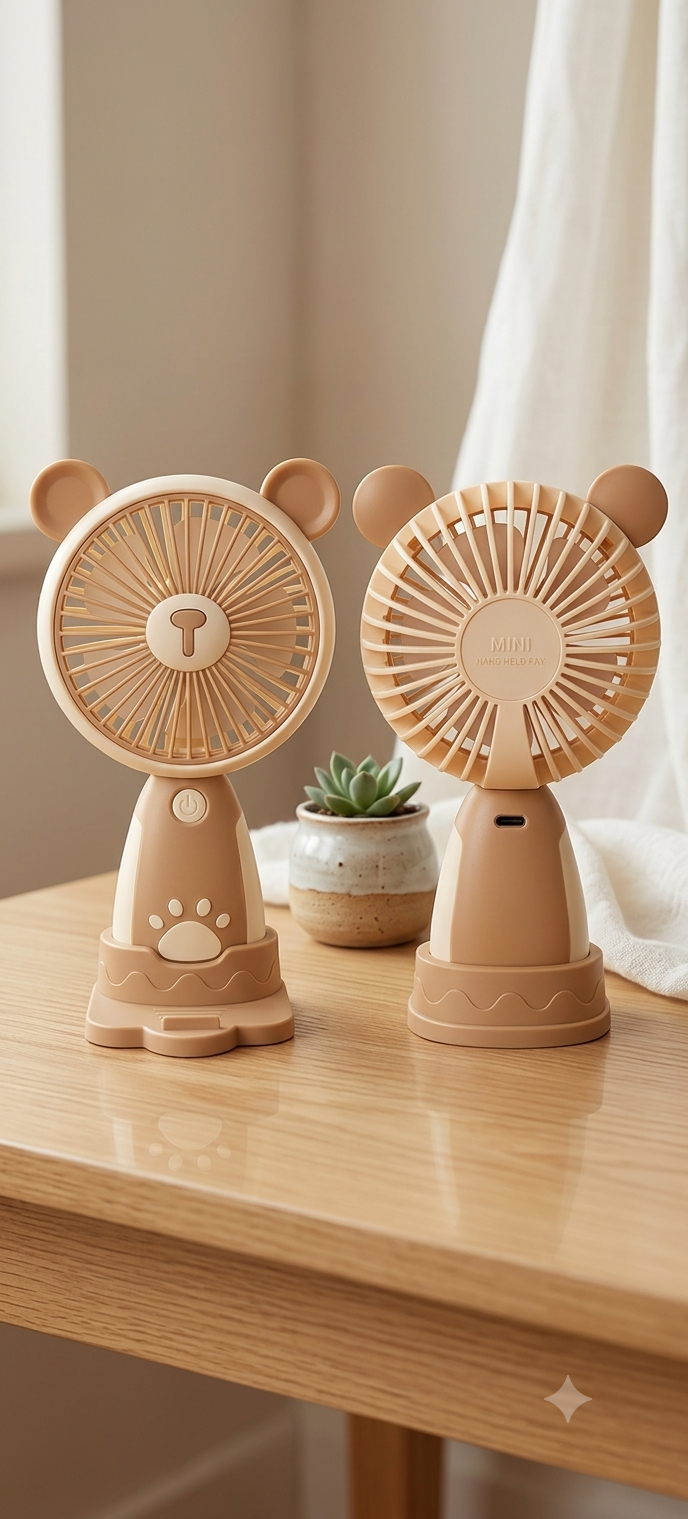 Cute Bear Ear Mini Portable Rechargeable Handheld & Table Fan