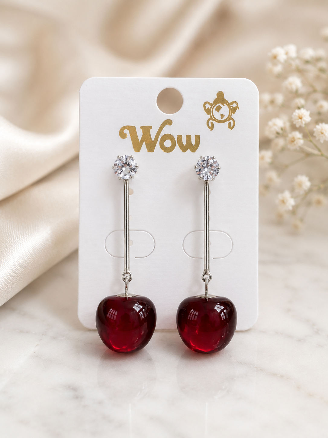 Korean Style Red Cherry Crystal Drop Earrings for Women & Girls