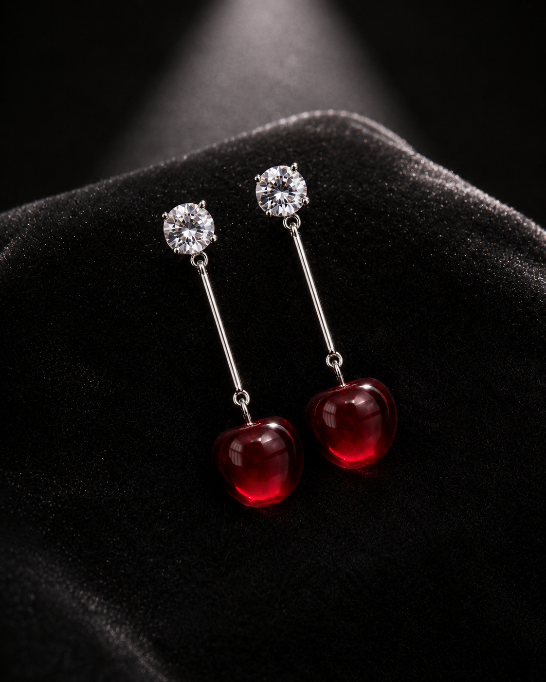 Korean Style Red Cherry Crystal Drop Earrings for Women & Girls
