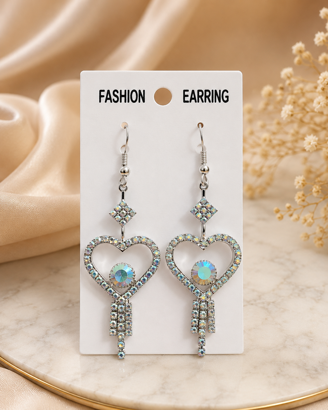 Heart Shape Crystal Dangle Earrings for Women & Girls
