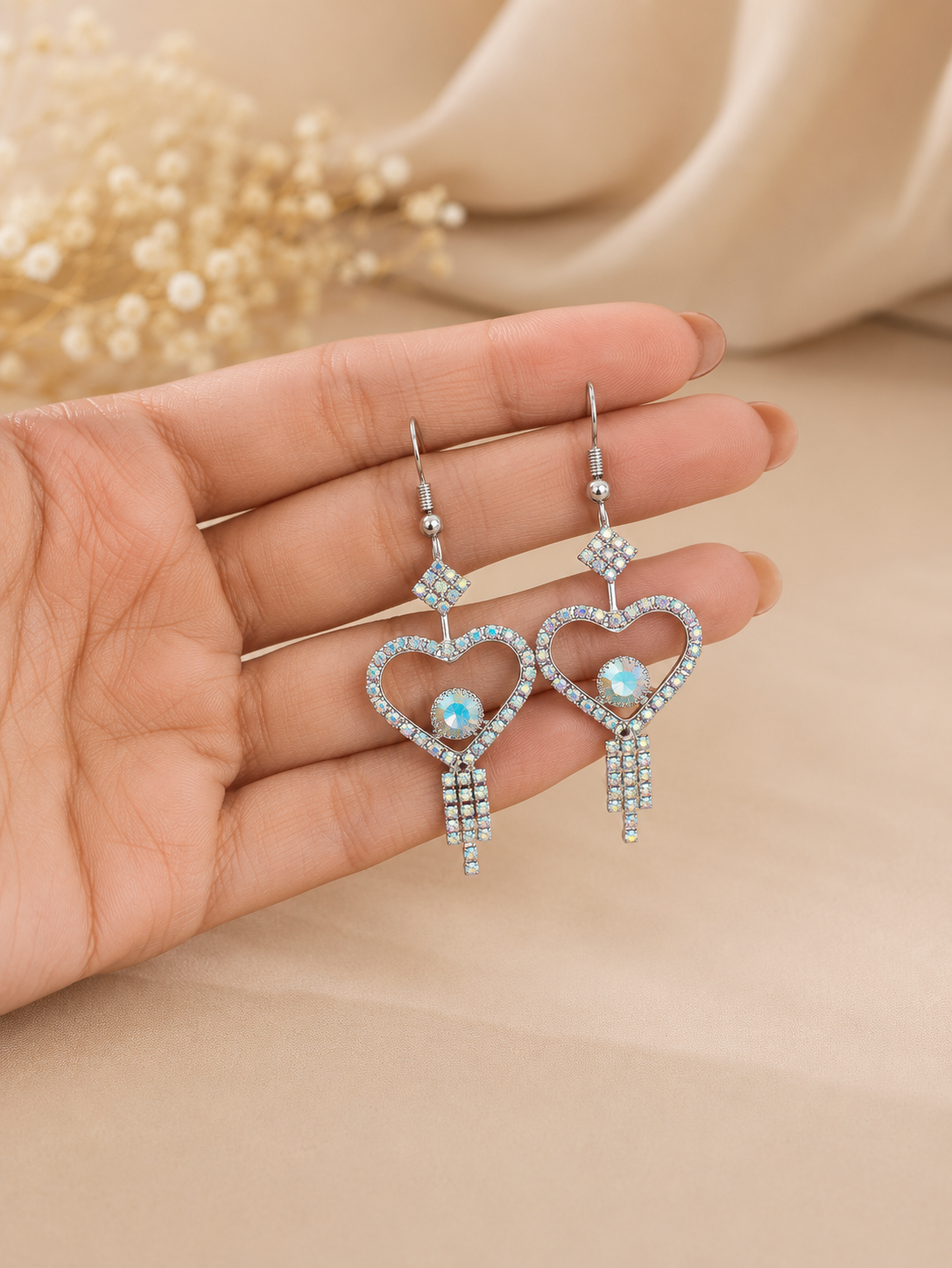 Heart Shape Crystal Dangle Earrings for Women & Girls