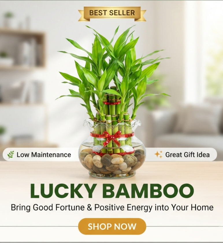 2-Layer Lucky Bamboo Live Indoor Plant for Home & Office Desk
