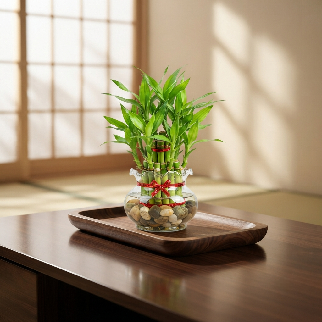 2-Layer Lucky Bamboo Live Indoor Plant for Home & Office Desk