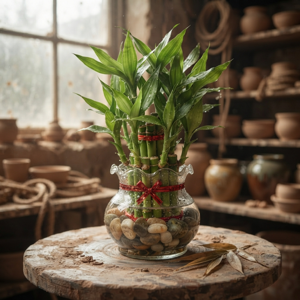 2-Layer Lucky Bamboo Live Indoor Plant for Home & Office Desk