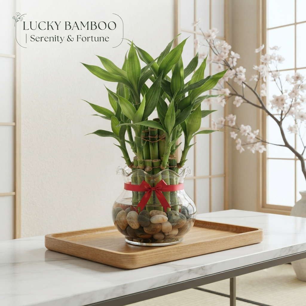 2-Layer Lucky Bamboo Live Indoor Plant for Home & Office Desk
