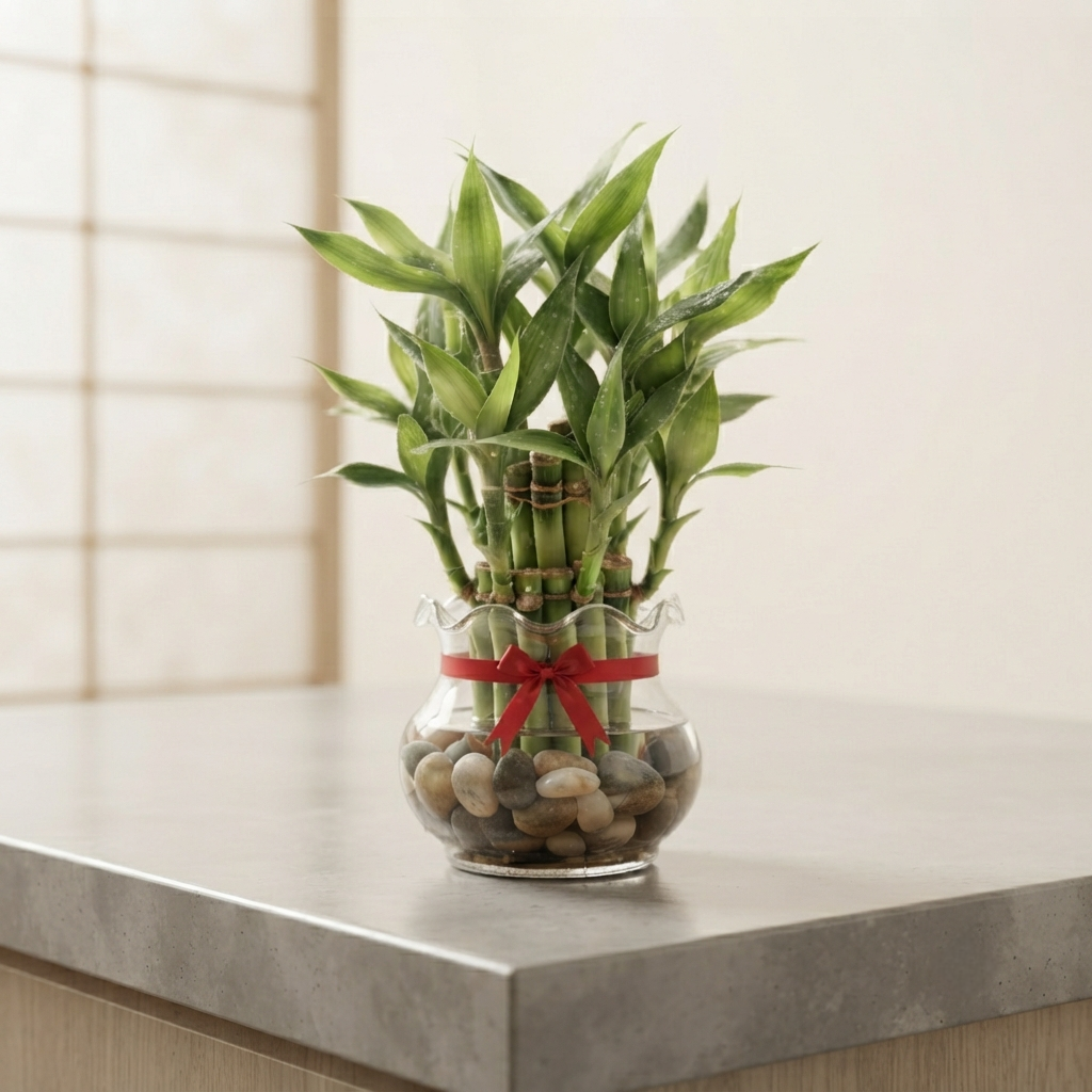 2-Layer Lucky Bamboo Live Indoor Plant for Home & Office Desk