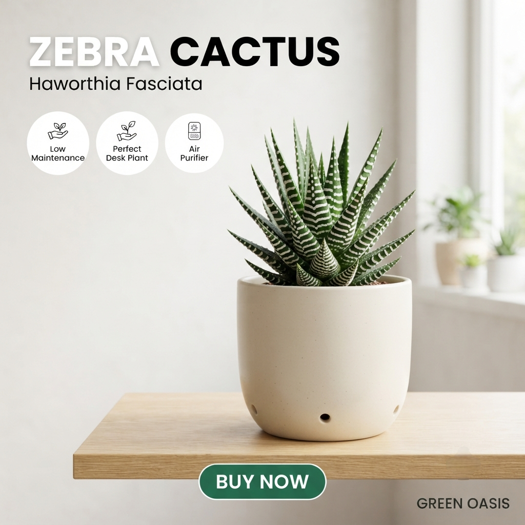 Zebra Cactus Indoor Live Plant, Low Maintenance Succulent (Focuses on buyer benefits)