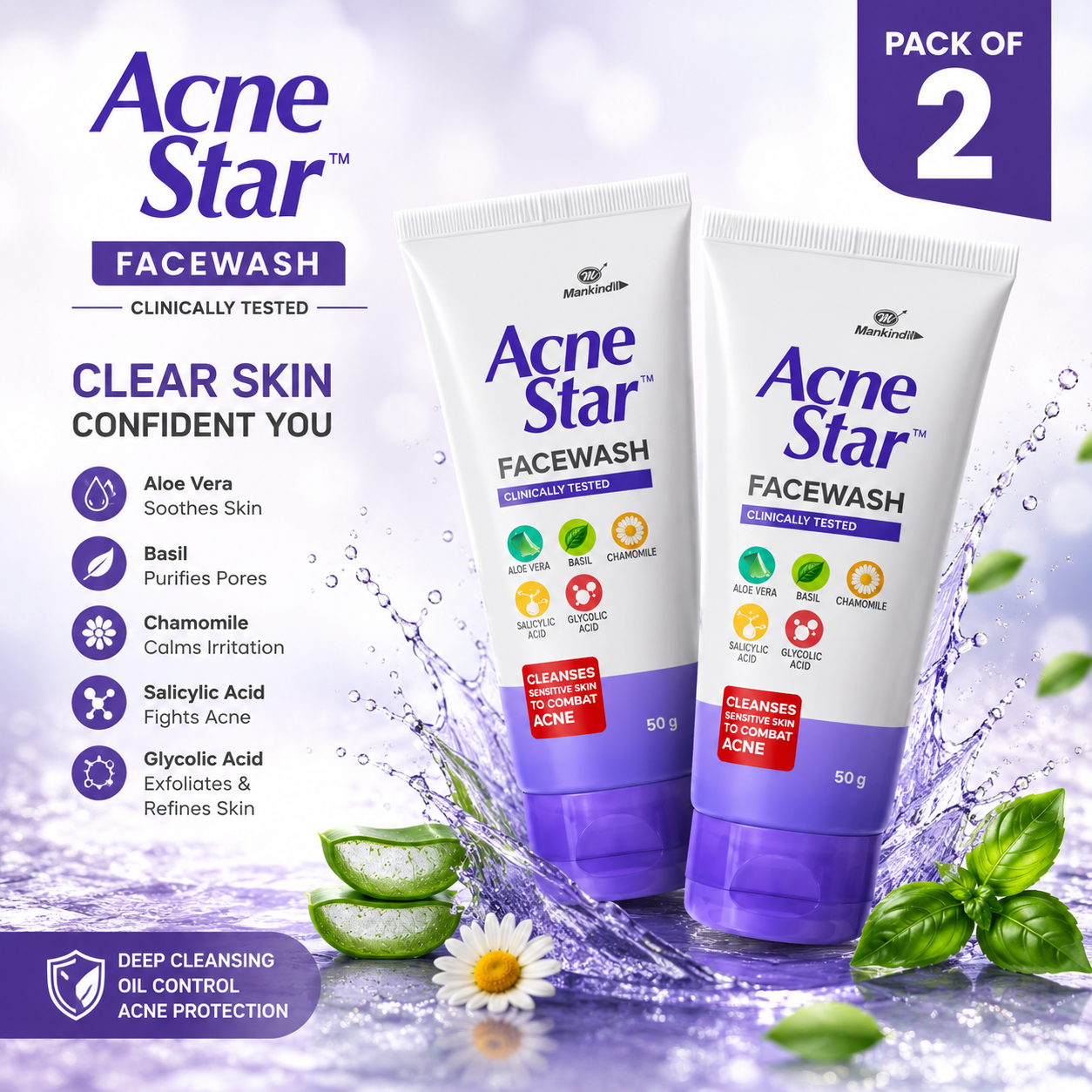 Acnestar Face Wash 50 g Pack of 2 | For Oily and Acne-Prone Skin