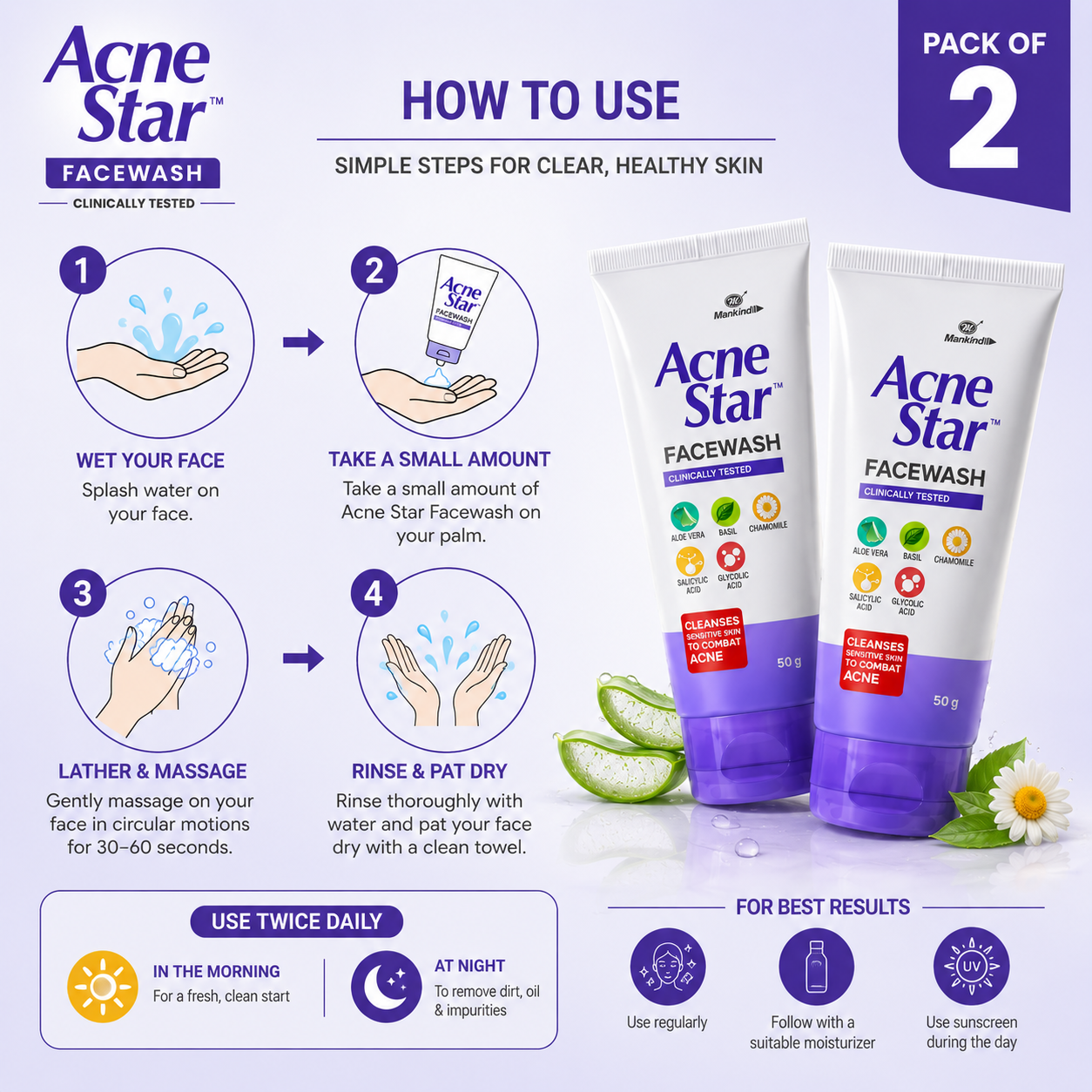Acnestar Face Wash 50 g Pack of 2 | For Oily and Acne-Prone Skin