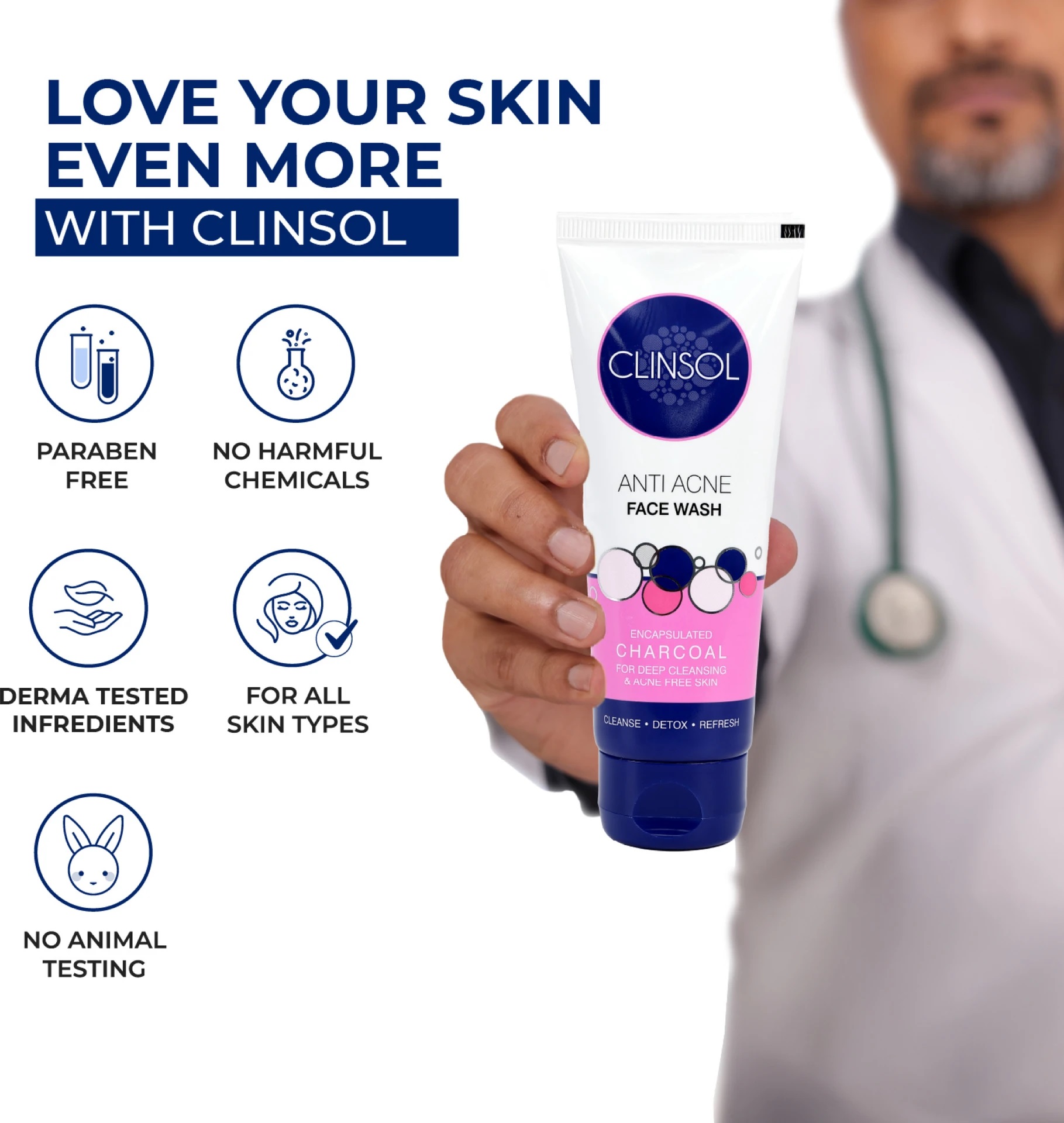 Clinsol Anti-Acne Charcoal Face Wash 70 g | Paraben-Free